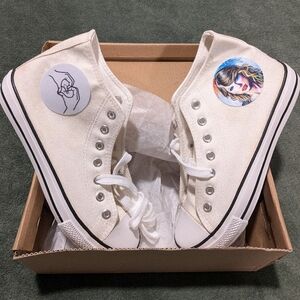Custom Taylor Swift White High-Top Sneakers & beanie!